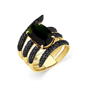 Кольцо из лимонного золота Мастер Бриллиант 06M1-308206-01-55 с турмалином и чёрным бриллиантом 06M1-308206-01-55 фото