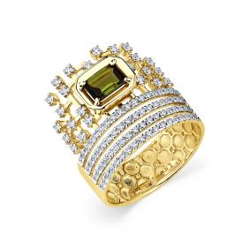 Кольцо из лимонного золота Мастер Бриллиант 06M1-308309-00-60 с бриллиантом и турмалином 06M1-308309-00-60 фото