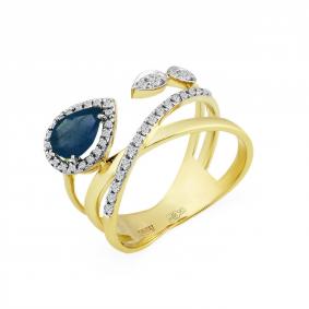 Кольцо из лимонного золота Мастер Бриллиант 06M1-308417-00-02 с бриллиантом и сапфиром 06M1-308417-00-02 фото