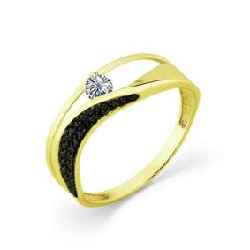 Кольцо из лимонного золота Мастер Бриллиант 06M1-308420-00-55 с бриллиантом и чёрным бриллиантом 06M1-308420-00-55 фото