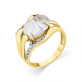 Кольцо из лимонного золота Мастер Бриллиант 06M1-308421-01-28 с бриллиантом и жемчугом 06M1-308421-01-28 фото