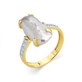 Кольцо из лимонного золота Мастер Бриллиант 06M1-308448-01-28 с бриллиантом и жемчугом 06M1-308448-01-28 фото