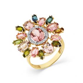 Кольцо из лимонного золота Мастер Бриллиант 06M1-308452-00-60 с бриллиантом и турмалином 06M1-308452-00-60 фото