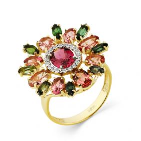 Кольцо из лимонного золота Мастер Бриллиант 06M1-308452-01-60 с бриллиантом и турмалином 06M1-308452-01-60 фото