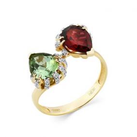 Кольцо из лимонного золота Мастер Бриллиант 06M1-308484-00-56 с бриллиантом, родолитом и турмалином 06M1-308484-00-56 фото