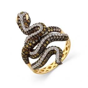 Кольцо из лимонного золота Мастер Бриллиант 06M1-308526-00-57 с бриллиантом и чёрным бриллиантом 06M1-308526-00-57 фото