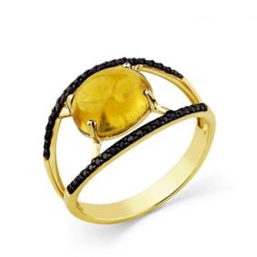 Кольцо из лимонного золота Мастер Бриллиант 06M1-308529-00-55 с турмалином и чёрным бриллиантом 06M1-308529-00-55 фото