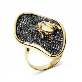 Кольцо из лимонного золота Мастер Бриллиант 06M1-308577-00-55 с бриллиантом и чёрным бриллиантом 06M1-308577-00-55 фото