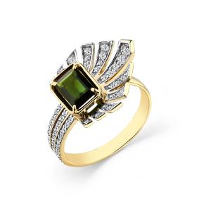 Кольцо из лимонного золота Мастер Бриллиант 06M1-308597-00-60 с бриллиантом и турмалином 06M1-308597-00-60 фото