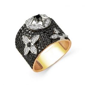 Кольцо из лимонного золота Мастер Бриллиант 06M1-308610-00-55 с бриллиантом и чёрным бриллиантом 06M1-308610-00-55 фото