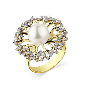 Кольцо из лимонного золота Мастер Бриллиант 06M1-308626-00-21 с бриллиантом и жемчугом 06M1-308626-00-21 фото