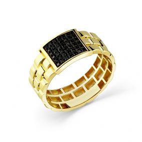 Кольцо из лимонного золота Мастер Бриллиант 06M1-308678-00-48 с чёрным бриллиантом 06M1-308678-00-48 фото
