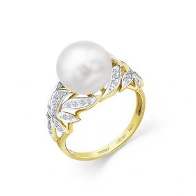 Кольцо из лимонного золота Мастер Бриллиант 06M1-308695-00-28 с бриллиантом и жемчугом 06M1-308695-00-28 фото