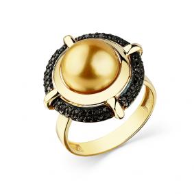 Кольцо из лимонного золота Мастер Бриллиант 06M1-308696-01-55 с жемчугом и чёрным бриллиантом 06M1-308696-01-55 фото