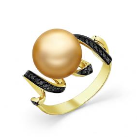 Кольцо из лимонного золота Мастер Бриллиант 06M1-308705-00-55 с жемчугом и чёрным бриллиантом 06M1-308705-00-55 фото