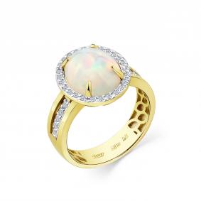 Кольцо из лимонного золота Мастер Бриллиант 06M1-308764-01-36 с бриллиантом и опалом 06M1-308764-01-36 фото