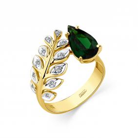 Кольцо из лимонного золота Мастер Бриллиант 06M1-308774-01-37 с бриллиантом и хромдиопсидом 06M1-308774-01-37 фото