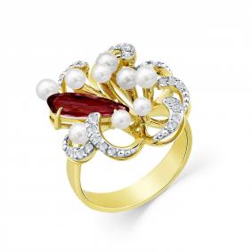 Кольцо из лимонного золота Мастер Бриллиант с бриллиантом,жемчугом и рубелитом 06M1-308799-00-32 06M1-308799-00-32 фото