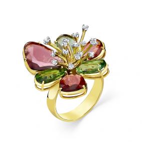 Кольцо из лимонного золота Мастер Бриллиант 06M1-308819-00-55 с бриллиантом, родолитом и турмалином 06M1-308819-00-55 фото