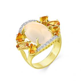 Кольцо из лимонного золота Мастер Бриллиант 06M1-308828-00-55 с бриллиантом, сапфиром и лунным камнем 06M1-308828-00-55 фото