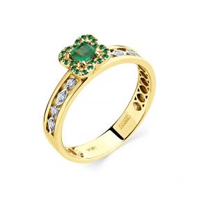 Кольцо из лимонного золота Мастер Бриллиант 06M1-308844-01-01 с бриллиантом и изумрудом 06M1-308844-01-01 фото