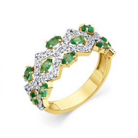 Кольцо из лимонного золота Мастер Бриллиант 06M1-308853-00-01 с бриллиантом и изумрудом 06M1-308853-00-01 фото