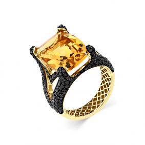 Кольцо из лимонного золота Мастер Бриллиант 06M1-308863-00-55 с чёрным бриллиантом 06M1-308863-00-55 фото