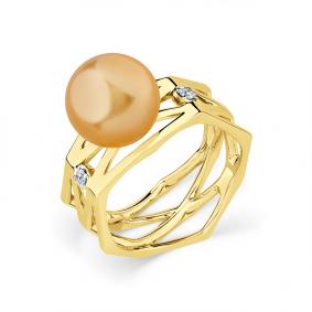 Кольцо из лимонного золота Мастер Бриллиант 06M1-308895-00-22 с бриллиантом и жемчугом 06M1-308895-00-22 фото
