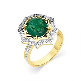 Кольцо из лимонного золота Мастер Бриллиант 06M1-308907-00-01 с бриллиантом и изумрудом 06M1-308907-00-01 фото