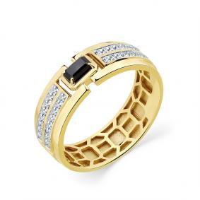 Кольцо из лимонного золота Мастер Бриллиант 06M1-308999-00-55 с бриллиантом и чёрным бриллиантом 06M1-308999-00-55 фото