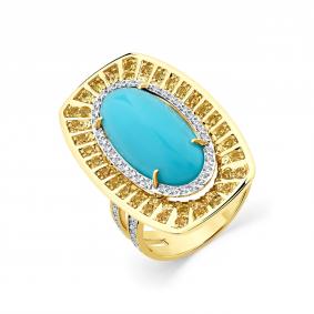 Кольцо из лимонного золота Мастер Бриллиант 06M1-309035-00-55 с бриллиантом, сапфиром и бирюзой 06M1-309035-00-55 фото