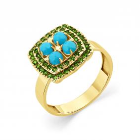 Кольцо из лимонного золота Мастер Бриллиант 06M1-309054-00-55 с бирюзой и хромдиопсидом 06M1-309054-00-55 фото