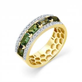 Кольцо из лимонного золота Мастер Бриллиант 06M1-309077-00-60 с бриллиантом и турмалином 06M1-309077-00-60 фото