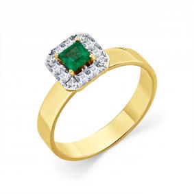 Кольцо из лимонного золота Мастер Бриллиант 06M1-309087-00-01 с бриллиантом и изумрудом 06M1-309087-00-01 фото