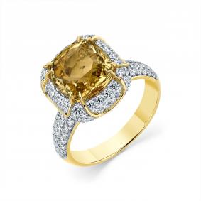 Кольцо из лимонного золота Мастер Бриллиант 06M1-309092-00-18 с бриллиантом и турмалином 06M1-309092-00-18 фото