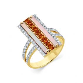 Кольцо из лимонного золота Мастер Бриллиант 06M1-309099-00-55 с бриллиантом, сапфиром и перламутром 06M1-309099-00-55 фото