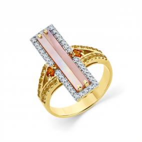 Кольцо из лимонного золота Мастер Бриллиант 06M1-309100-00-55 с бриллиантом, сапфиром и перламутром 06M1-309100-00-55 фото