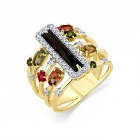 Кольцо из лимонного золота Мастер Бриллиант 06M1-309102-00-55 с бриллиантом, агатом и турмалином 06M1-309102-00-55 фото