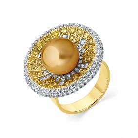 Кольцо из лимонного золота Мастер Бриллиант 06M1-309162-00-55 с бриллиантом и жемчугом 06M1-309162-00-55 фото