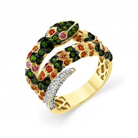Кольцо Символ года Змея из лимонного золота Мастер Бриллиант с бриллиантом,сапфиром и хромдиопсидом 06M1-309163-00-57 06M1-309163-00-57 фото