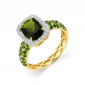 Кольцо из лимонного золота Мастер Бриллиант 06M1-309184-00-56 с бриллиантом и хромдиопсидом 06M1-309184-00-56 фото