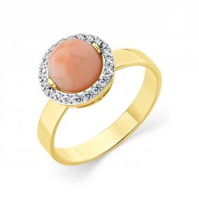 Кольцо из лимонного золота Мастер Бриллиант 06M1-309190-00-53 с бриллиантом и кораллом 06M1-309190-00-53 фото