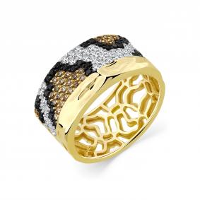Кольцо из лимонного золота Мастер Бриллиант 06M1-309207-00-55 с бриллиантом, чёрным бриллиантом и коньячным бриллиантом 06M1-309207-00-55 фото