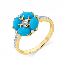 Кольцо из лимонного золота Мастер Бриллиант 06M1-309271-00-38 с бриллиантом и бирюзой 06M1-309271-00-38 фото
