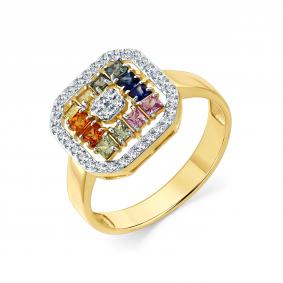 Кольцо из лимонного золота Мастер Бриллиант 06M1-309322-01-55 с бриллиантом и сапфиром 06M1-309322-01-55 фото