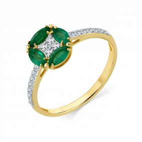Кольцо из лимонного золота Мастер Бриллиант 06M1-309329-00-01 с бриллиантом и изумрудом 06M1-309329-00-01 фото