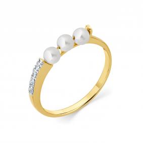 Кольцо из лимонного золота Мастер Бриллиант 06M1-309330-00-28 с бриллиантом и жемчугом 06M1-309330-00-28 фото