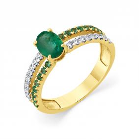 Кольцо из лимонного золота Мастер Бриллиант 06M1-309342-01-01 с бриллиантом и изумрудом 06M1-309342-01-01 фото