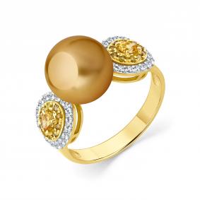 Кольцо из лимонного золота Мастер Бриллиант 06M1-309387-00-55 с бриллиантом и жемчугом 06M1-309387-00-55 фото