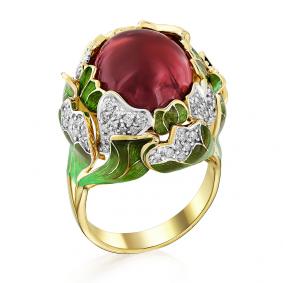 Кольцо из лимонного золота Мастер Бриллиант 06M1-555-002-18 с бриллиантом, эмалью и турмалином 06M1-555-002-18 фото